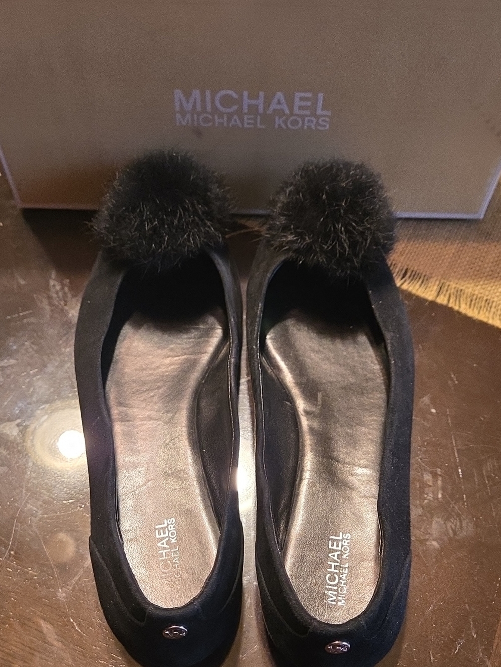 Michael Kors Black Pom-Pom Ballet Flats